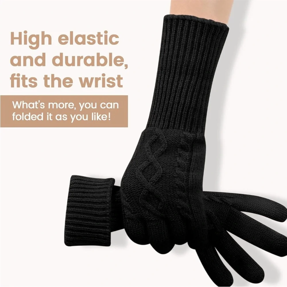 Black fleece lined knit touch screen gloves_3